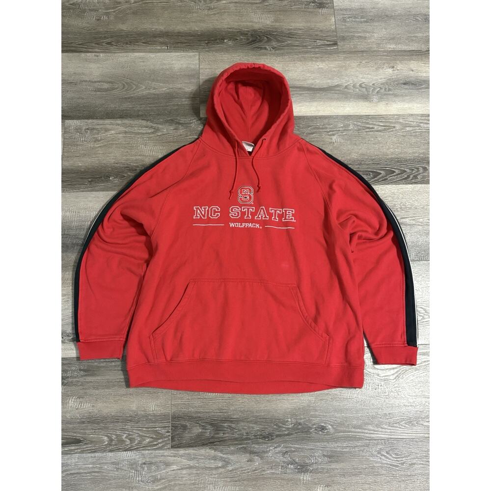 NC State Wolfpack Embroidered Red Striped Hoodie Sweatshirt College Y2K - Men XL